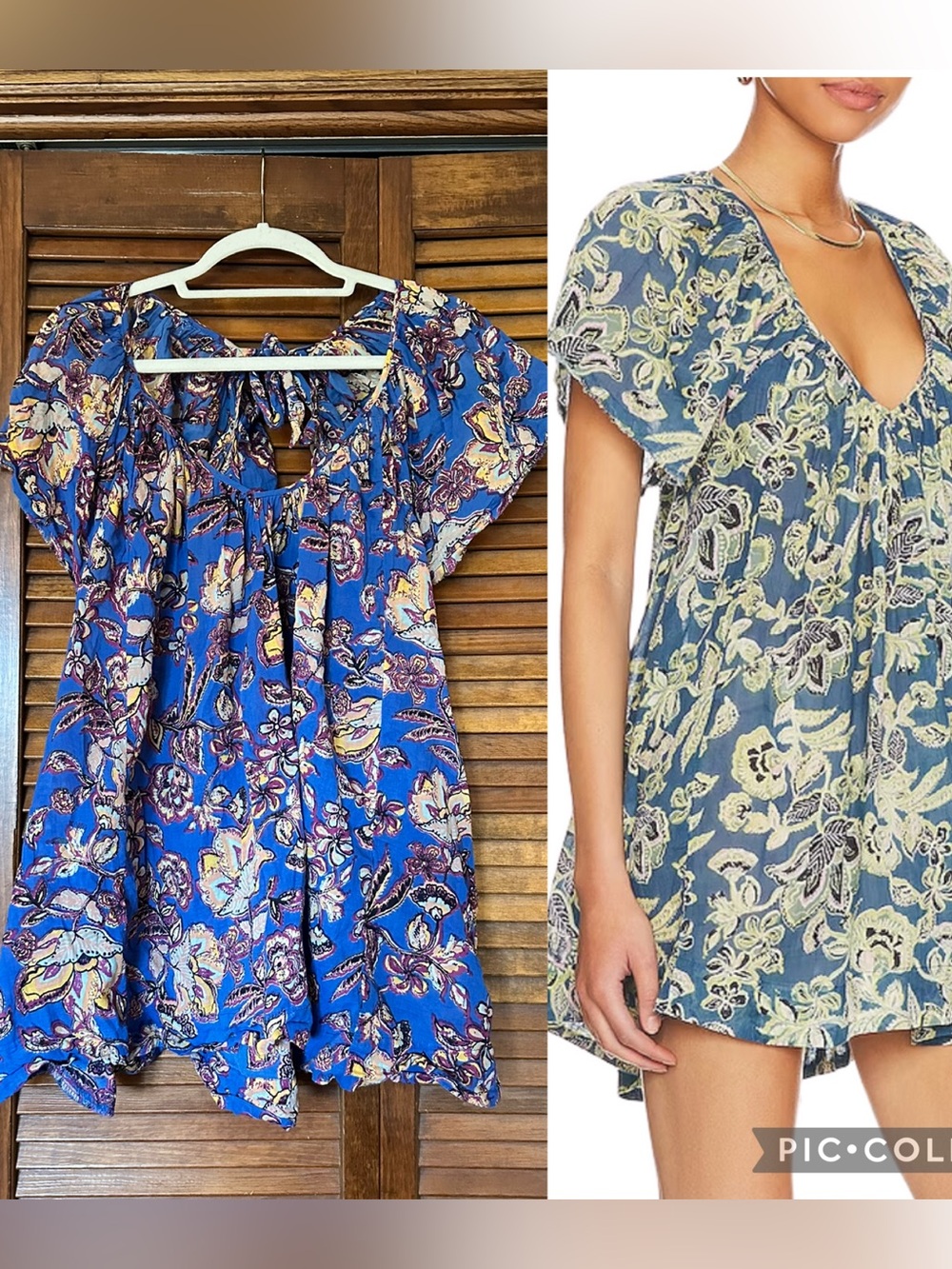 Free People Kauai Getaway Printed Blue Floral Tie Back Mini Tunic size XS